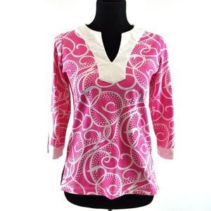 Melly M Pink White Anchor 3/4 Sleeve Tunic Top